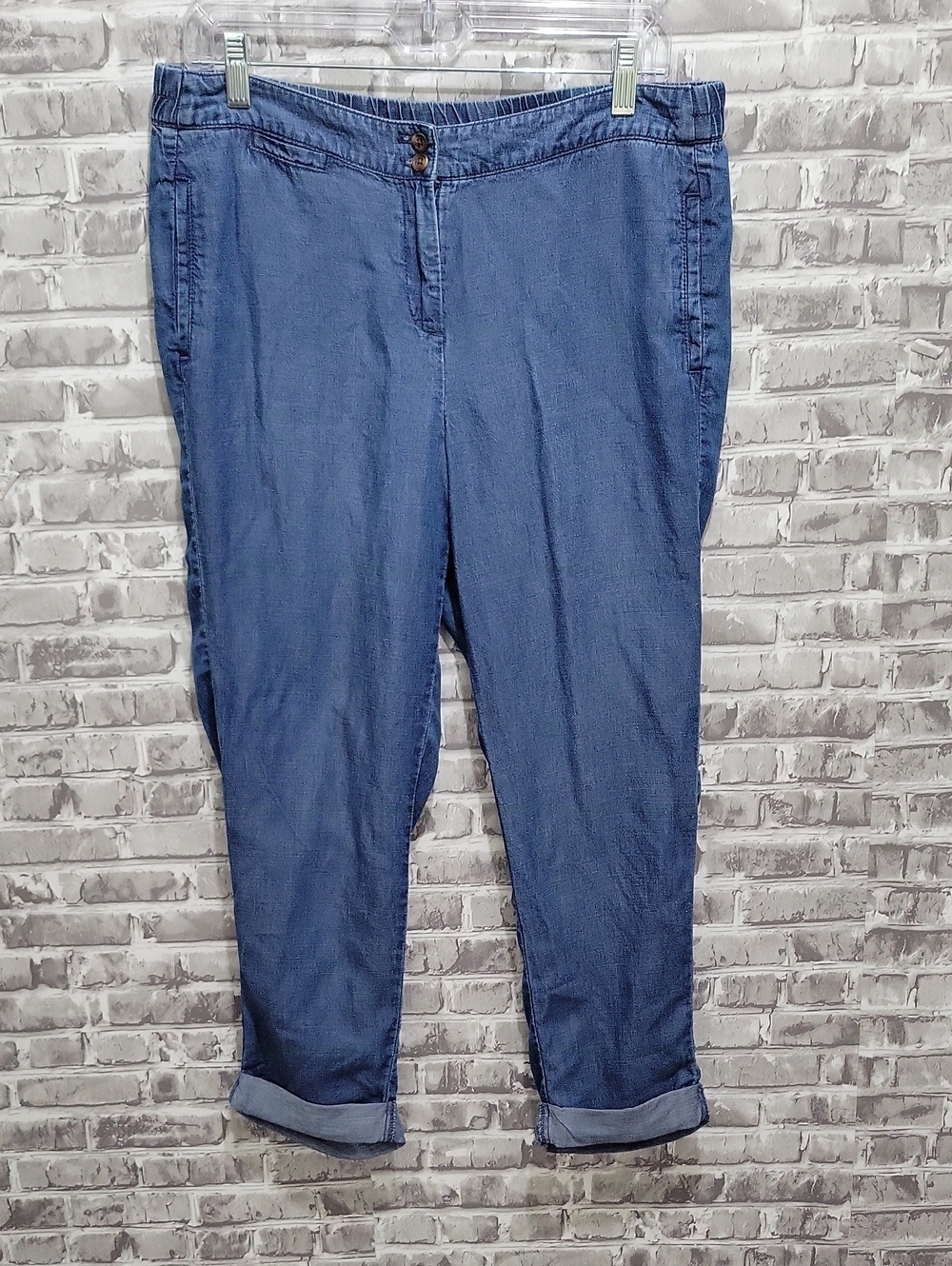 J.Jill Denim Blue Elastic Waist Rolled Cuff Ankle Pants, Womens 10P, Beachy